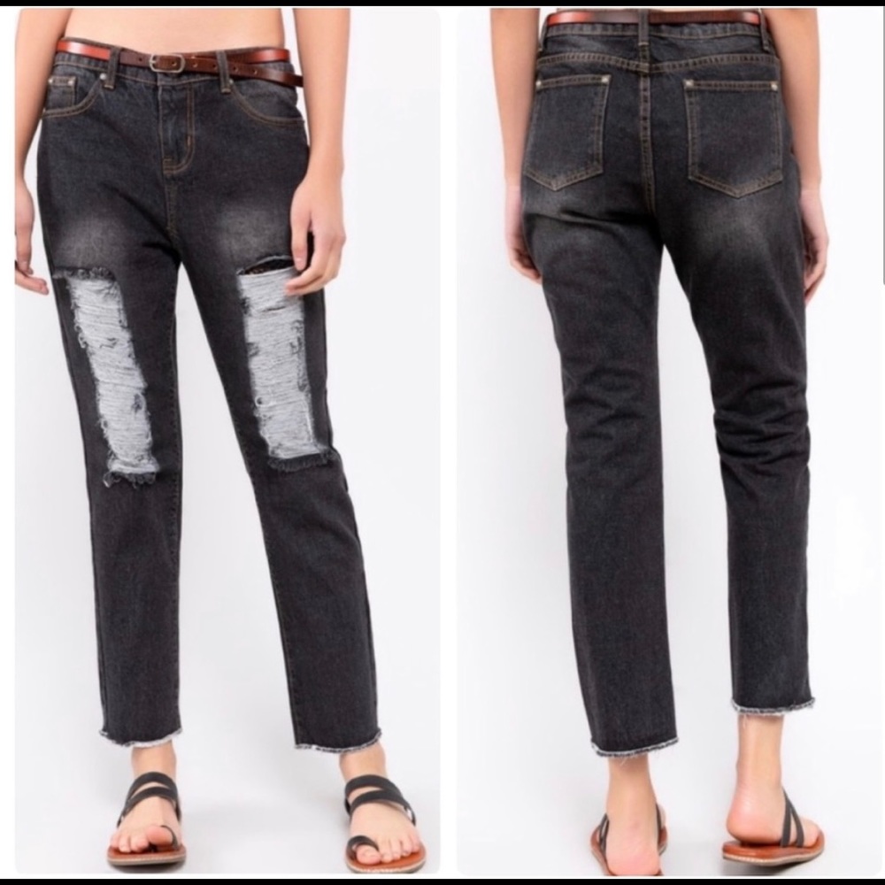 New! POL Black Denim Jeans Distressed w/ Mesh inside - Picture 2 of 13
